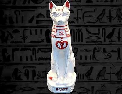 Estátua de gato egípcio de mármore branco, estatueta de gato egípcio de pedra de mármore feita à mão, - Imagem 1 de 4