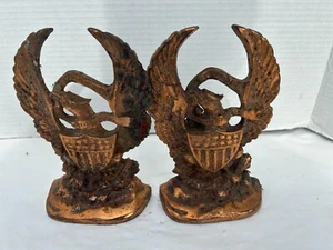 E PLURIBUS UNUM Copper Cast Iron EAGLE Bookends Figural Decorative Art Statues - Picture 1 of 6