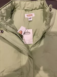 TALBOTS Vest Down Feather Fill Lime Green Quilted Zip Snap Hood Pockets Size M - Picture 1 of 12
