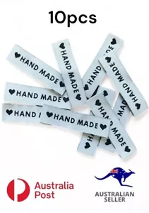 10pcs Woven Label Hand Made Love Heart White DIY Sew On Knitting Crochet Tag BN - Picture 1 of 5
