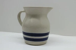 Roseville Robinson Ransbottom Stoneware Crock Pitcher Tan Blue Stripe 303 - Picture 1 of 8