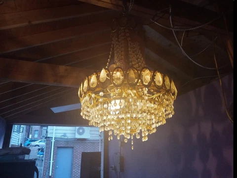 Antique 1970's Gold Plated Copper Chandelier and Glass and 8 bulbs 22" H x 15" W Cover