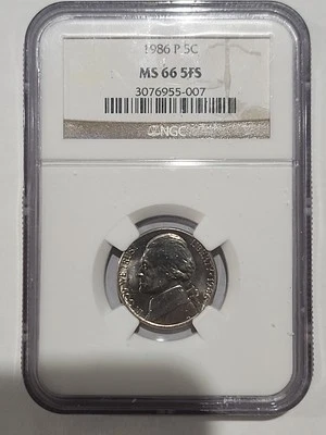 1986 P JEFFERSON NICKEL NGC MS66 FS 2ND FINEST REGISTRY  * - Image 1 of 2