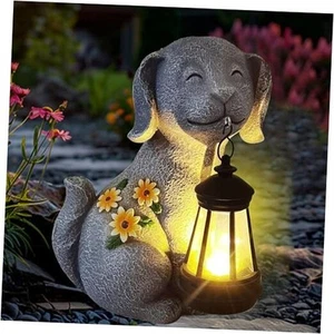 Solar Dog Statues Outdoor Dog Garden Decor with Solar Lantern Lights for - Picture 1 of 8