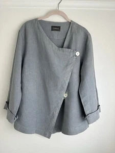 OSKA Blue grey linen jacket mother of pearl buttons lagenlook Size 2 UK 12/14 - Picture 1 of 8