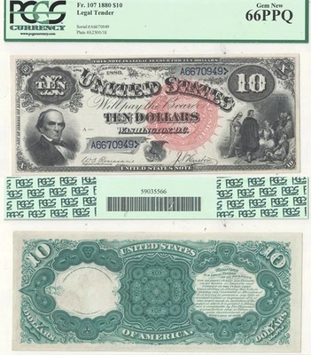 Billete de licitación legal de $10 de 1880 Fr-107 PCGS gema CU-66 PPQ Foto 1 de 3