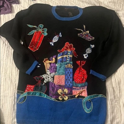 VTG 80s Xmas Christmas Sweater Shoulder Pads Holiday P2P:23” L:29.5” - Image 1 of 4