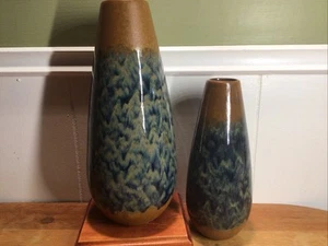Lot Of 2, 12” + 9” H., Haeger Pottery, Brown+ Blue/ Black Glazed Vases, MCM - Picture 1 of 12