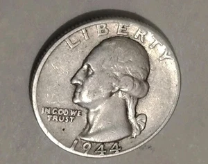 1944 No Mint Washington Quarter 90% Silber 25 Cent Quarter Dollar seltene US Münze  - Bild 1 von 11