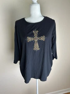 Reba Top Womens 2XL Western Tribal Embroidered Cross Embellished Studded Black - Picture 1 of 3