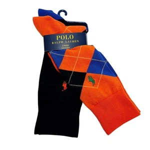 Polo Ralph Lauren Anzugsocken für Herren 2er-Pack Argyle marineblau orange Crew Pony neu mit Etikett - Bild 1 von 5