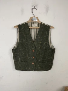Ann Taylor Weste Damen L grün Tweed Knopfleiste gefüttert Wollmischung - Bild 1 von 8
