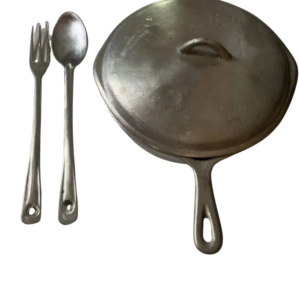 10” Jamaican Dutch Pot Fry Pan With Pouring Spout &12” Fork & Spoon - Image 1 of 1