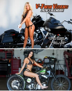 2026 V-TWIN VIXENS  HARLEY MOTORCYCLE WALL CALENDAR babes dream girls biker gift - Picture 1 of 9