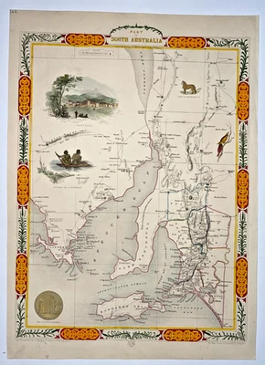 SOUTH AUSTRALIA 1851 JOHN TALLIS 19TH CENTURY DECORATIVE ANTIQUE MAP - Image 1 of 4