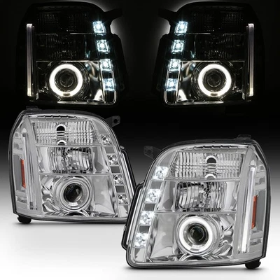 2007-2013 GMC Yukon Denali LED Running DRL Halo Projector Headlights Headlamps - Imagem 1 de 4