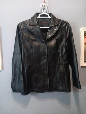 M. Julian Leather Jacket Womens XL Black Notch Lapel Button Front Long Sleeve  - Image 1 of 4