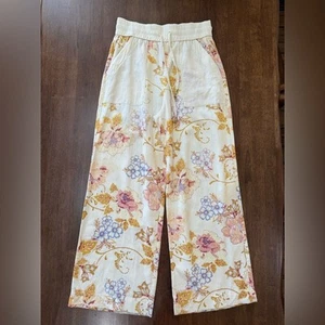 House of Harlow 1960 Linen Blend Floral Wide Leg Pants S Boho Lounge Drawstring - Picture 1 of 7