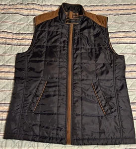 Alan Flusser Navy Quilted Vest Corduroy Trim  Full Zip Men Sz L Excellent Cond - Picture 1 of 6