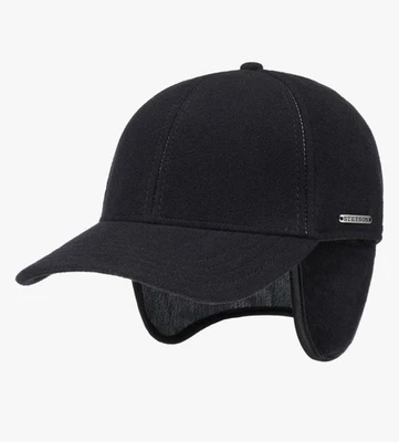 STETSON VABY Earflap Ball Cap L 7 1/4 Navy Blue Solid Nwt Wool Blend Ear Flaps - Image 1 of 4