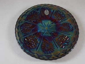 Fenton Black Carnival Glass Peacock & Dahlia Plate 6 ½” With Label Numbered - Picture 1 of 6