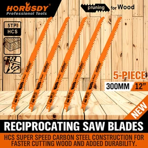 HORUSDY 5Pc 300mm Reciprocating Saw Blade 5TPI Wood Timber Pruning Tool W/T Case - Picture 1 of 7