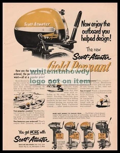 1953 SCOTT-ATWATER Gold Pennant 7 1/2 hp Outboard Motor PRINT AD w/ 5, 10, 16 - Picture 1 of 3