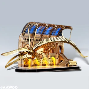 3D Wooden Puzzle Mechanical Wooden Miniature Blue Whale Museum with Light Model - Picture 1 of 10
