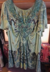Women's ONE WORLD Plus Size 1X Blouse Tunic Shirt Top Poet Gypsy Empire Waist - Picture 1 of 2