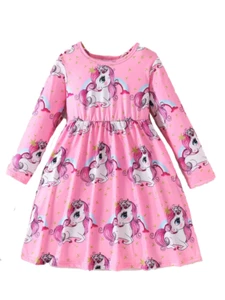 New Boutique Girls Size 2T Pink Long Sleeve Silky Soft Unicorn Dress - Picture 1 of 3