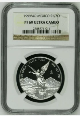 Mexico 1999 Scarce Libertad 1/2 Half Onza Silver Proof PF69 ULTRA CAMEO 600 Pcs - Image 1 of 2