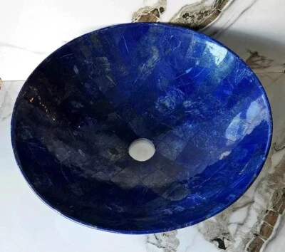 Fregadero de piedra natural de 15" - Lapislázuli tallado a mano lavabo tocador baño Foto 1 de 4