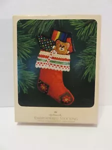 1983 Hallmark Hand Embroidered Stocking w/Bear - Picture 1 of 2