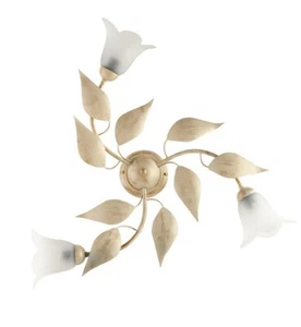 Plafoniera da soffitto in ferro battuto e vetro classico bianco avorio  - Picture 1 of 1