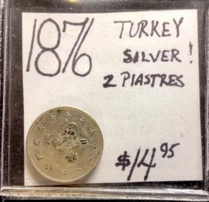1876 Turkey Silver! 2 Piastres! ENN Coin - Picture 1 of 3