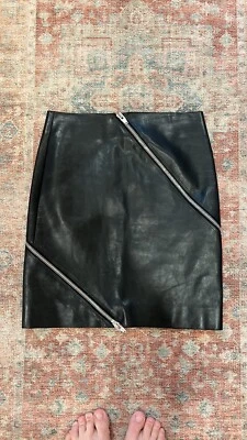 Alexander Wang Black Leather Skirt With Zippers - Image 1 of 3