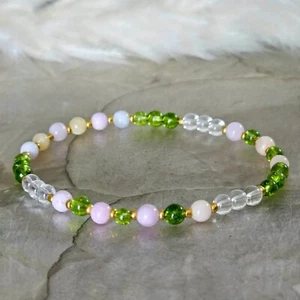 Peridot + Morganit und Bergkristall Perlenarmband Steine 4mm Länge 17cm - Bild 1 von 6