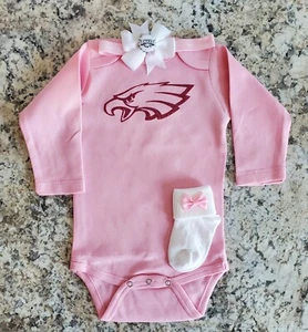 Philly Eagles newborn/baby pink clothes Eagles baby gift Philly football girl - Picture 1 of 3
