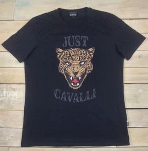 JUST CAVALLI Leopard Graphic Short Sleeve Black T-Shirt Size L Slim - Picture 1 of 5