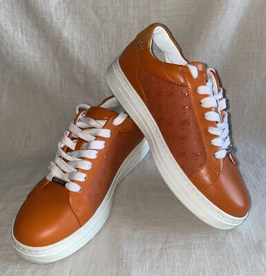Jimmy Choo Rome Orange JC Monogram Pattern and Leather Low-Top Trainers, US 5 - Image 1 of 4