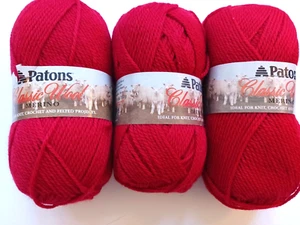 Patons Classic Wool Merino 100% Pure Wool 00230 Bright Red 3 Sks 100 Gr 223 Yds - Picture 1 of 9