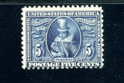 USAstamps Unused FVF US 1907 Jamestown Pocahontas Scott 330 OG MNH - Image 1 of 2