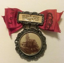 Antique 1905 IOOF Annual Session Scranton Pa. Odd Fellows Lodge Pin Badge Ribbon