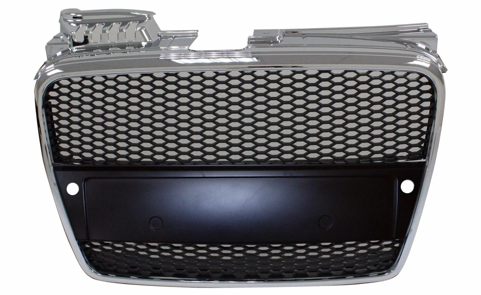 Audi A4 B7 2005-2008 Black & Chrome Grille RS Look w/ Sensor Hole Honeycomb - Imagem 1 de 1