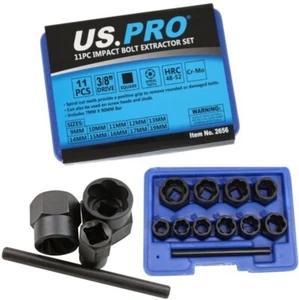 BOLT EXTRACTOR SET by US PRO TOOLS for Damaged/Rounded Nuts 3/8" drive easy out - Picture 1 of 6