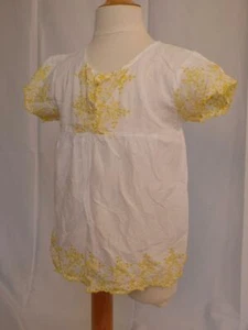 CALYPSO Girls White & Yellow V-Neck SS Embroidered Cotton Tunic Top Sz 4 - Picture 1 of 5