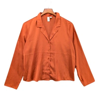 Blusa de satén Joie para mujer naranja manga larga cuello en V camisa top talla L Foto 1 de 4