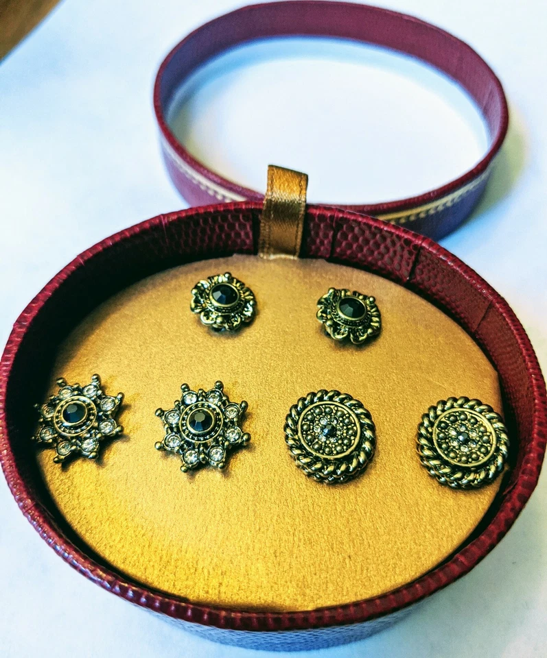 Chico's Rhinestone Stud Earring Box Set Flower Star Circle Round