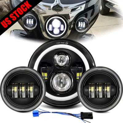 Faros LED DRL de 7 pulgadas para motocicleta Harley + Kit combinado de luces antiniebla de 4,5" Foto 1 de 4
