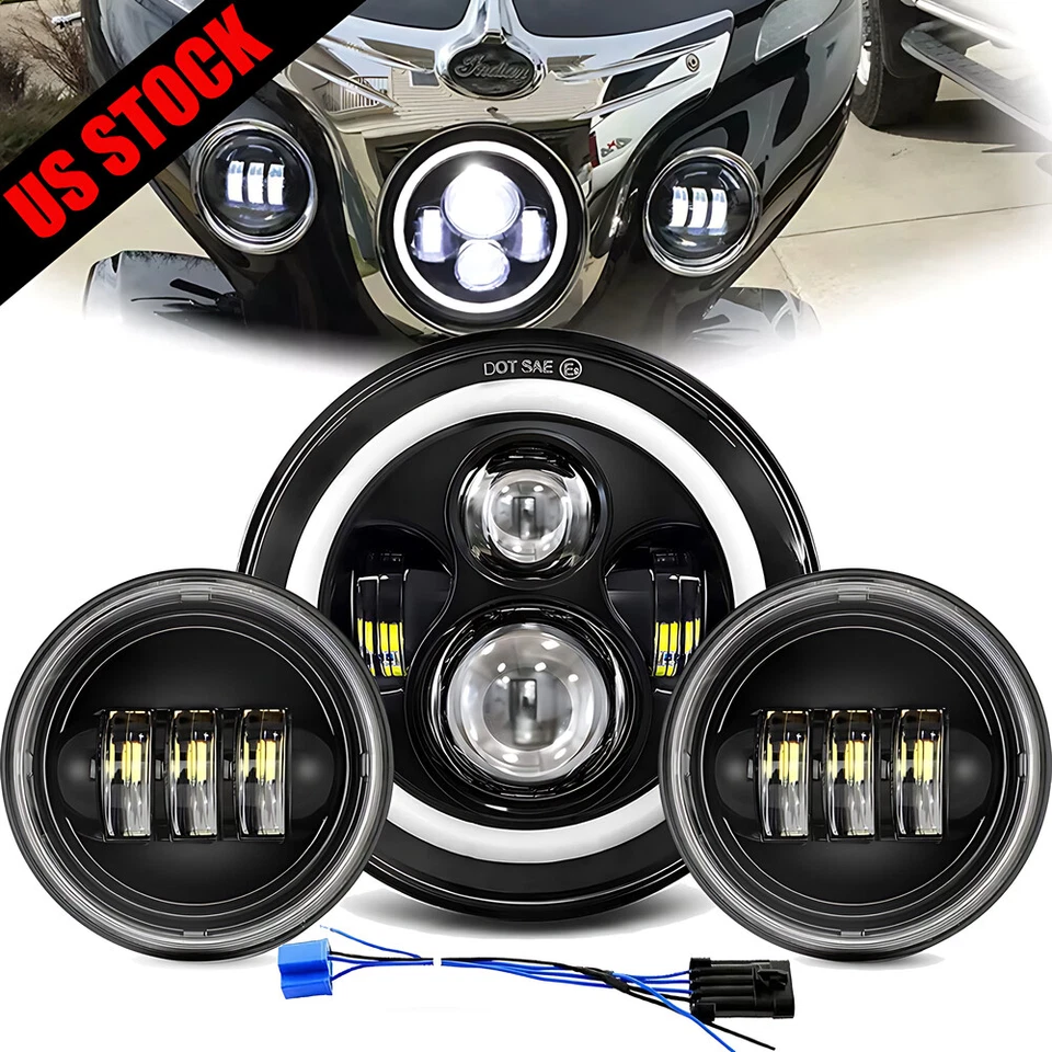 Faros LED DRL de 7 pulgadas para motocicleta Harley + Kit combinado de luces antiniebla de 4,5" Foto 1 de 4